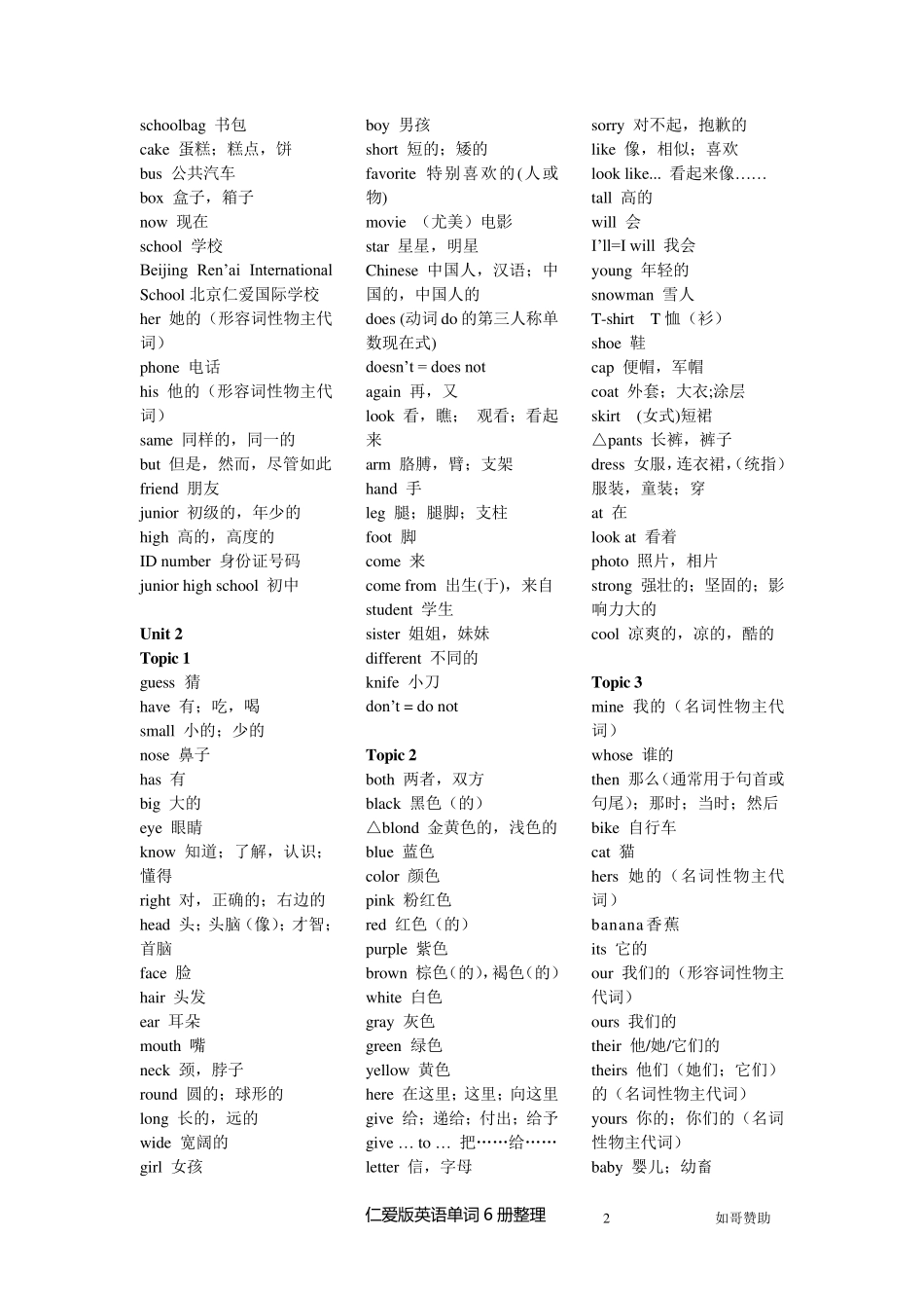 仁爱版初中英语单词分册汇总_第2页
