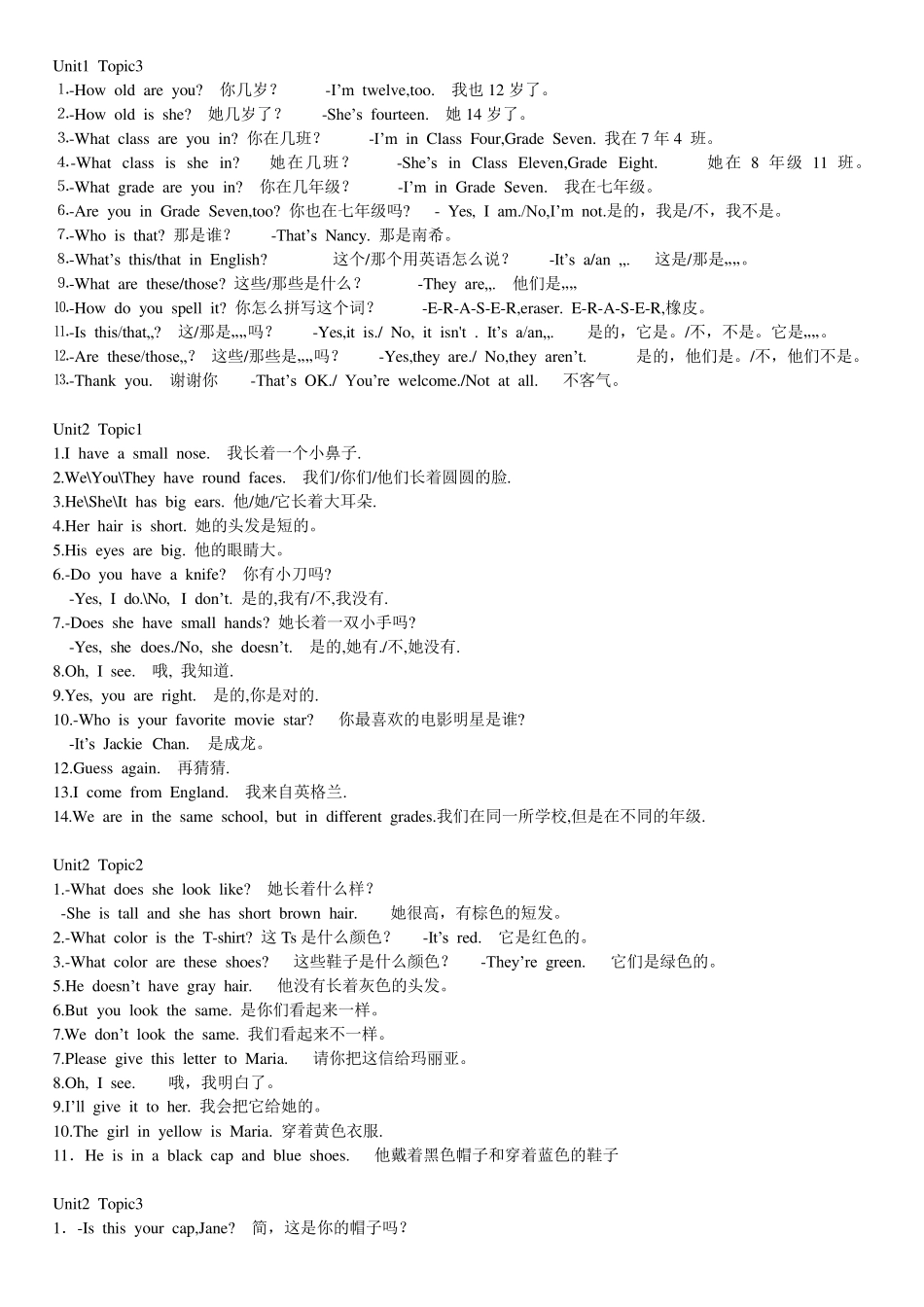 仁爱英语七年级上册各单元重点词组和句型_第2页