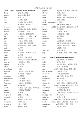 仁爱英语八年级上册单词表