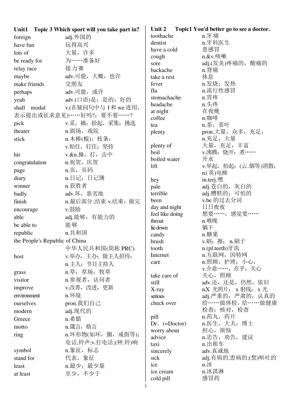 仁爱英语八年级上册单词表标准版_第3页