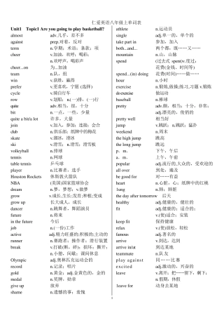 仁爱英语八年级上册单词表标准版