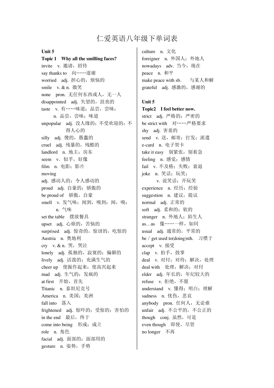 仁爱英语八年级下册单词表(中英文)_第1页
