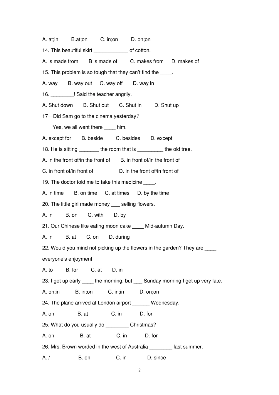 介词习题及答案_第2页