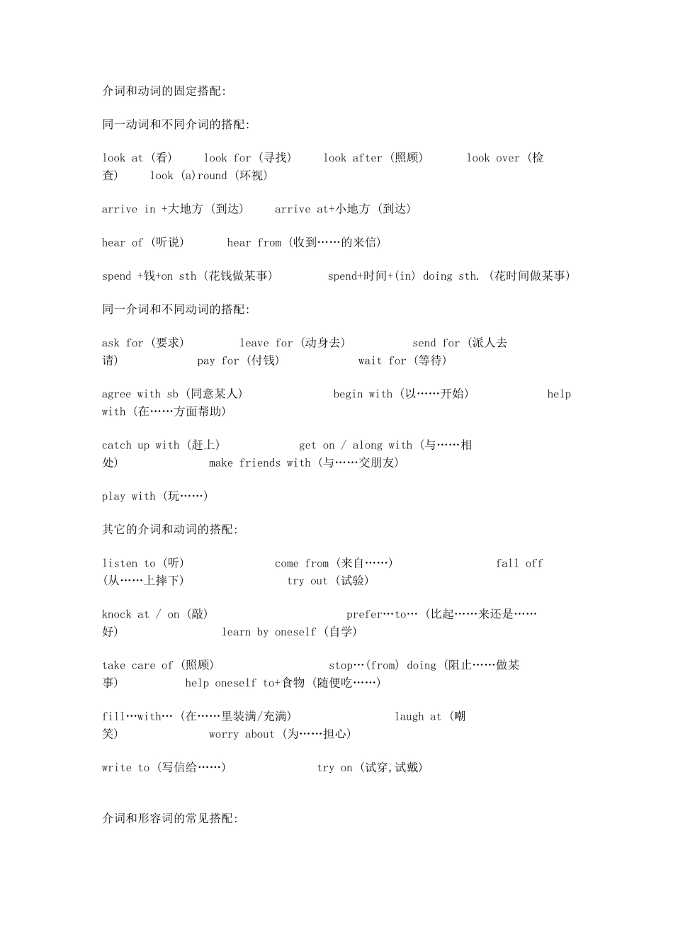 介词和动词的固定搭配_第1页