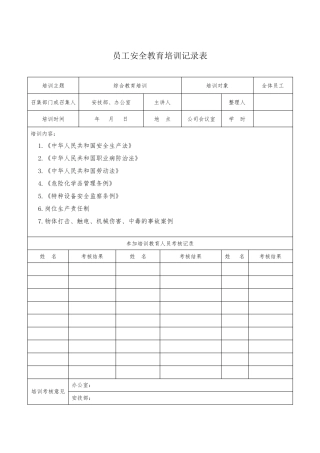 从业人员安全教育培训记录
