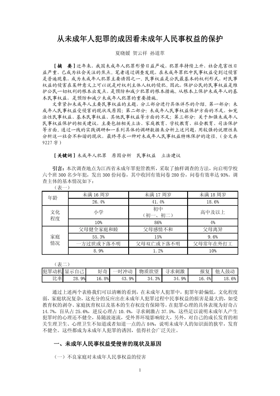 从未成年人犯罪的成因看未成年人民事权益的保护_第1页