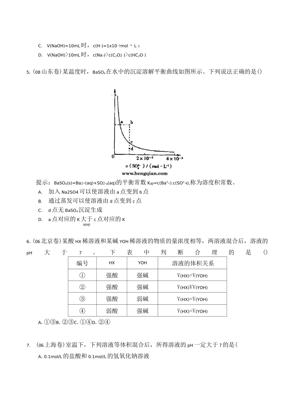 新课标高考化学专题复习 酸碱中和滴定测试题_第2页