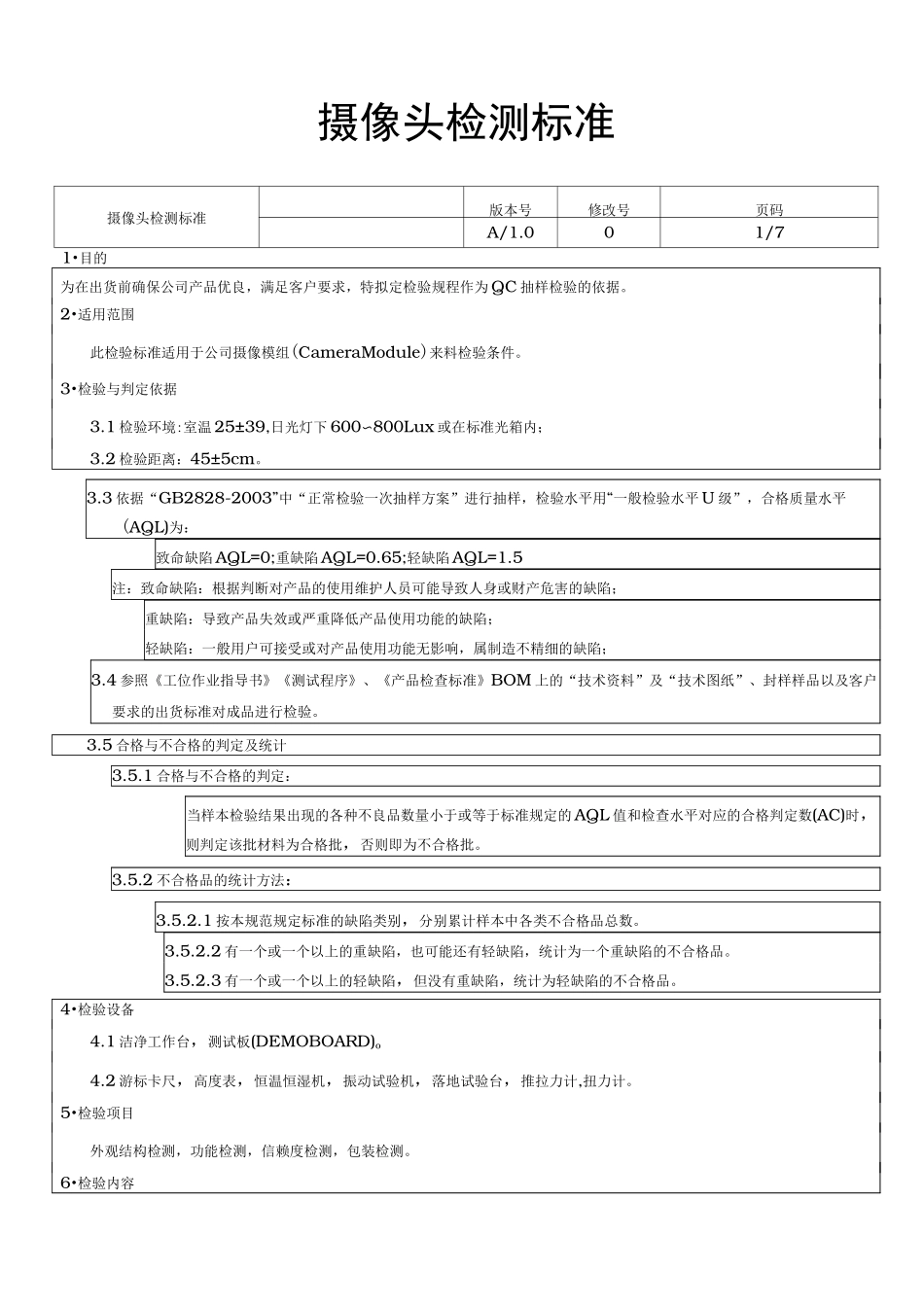 摄像头品质检测规范标准_第1页