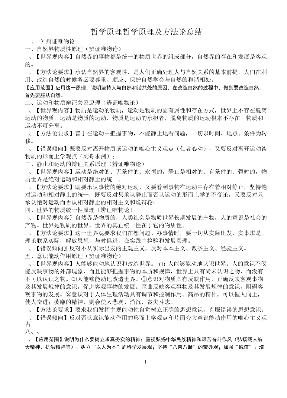 精哲学原理哲学原理及方法论总结_第1页