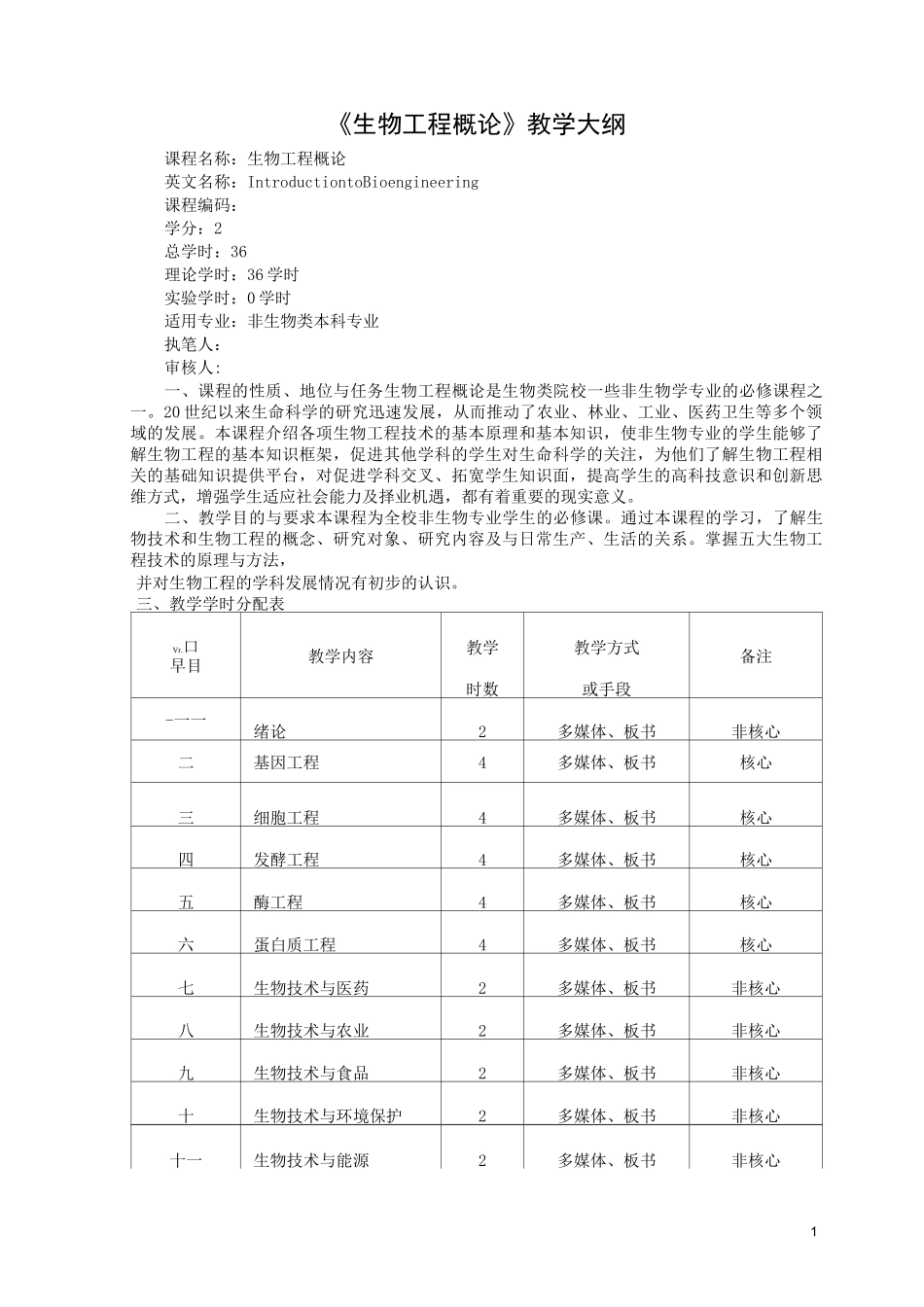 (完整版)生物工程概论教学大纲_第1页