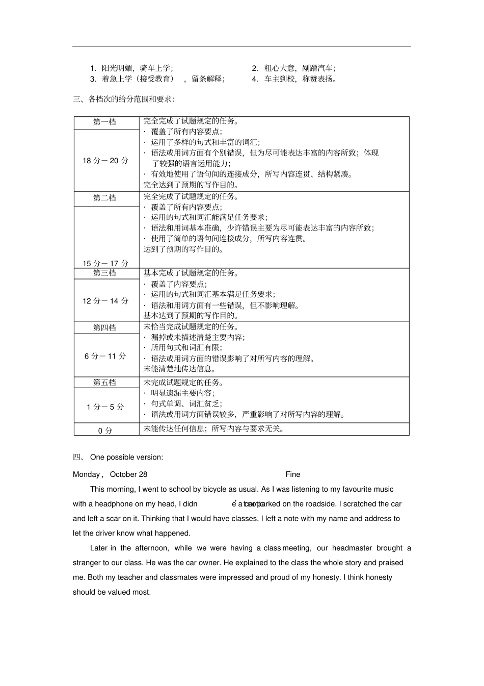 海淀区2018高三期中英语试题答案_第2页