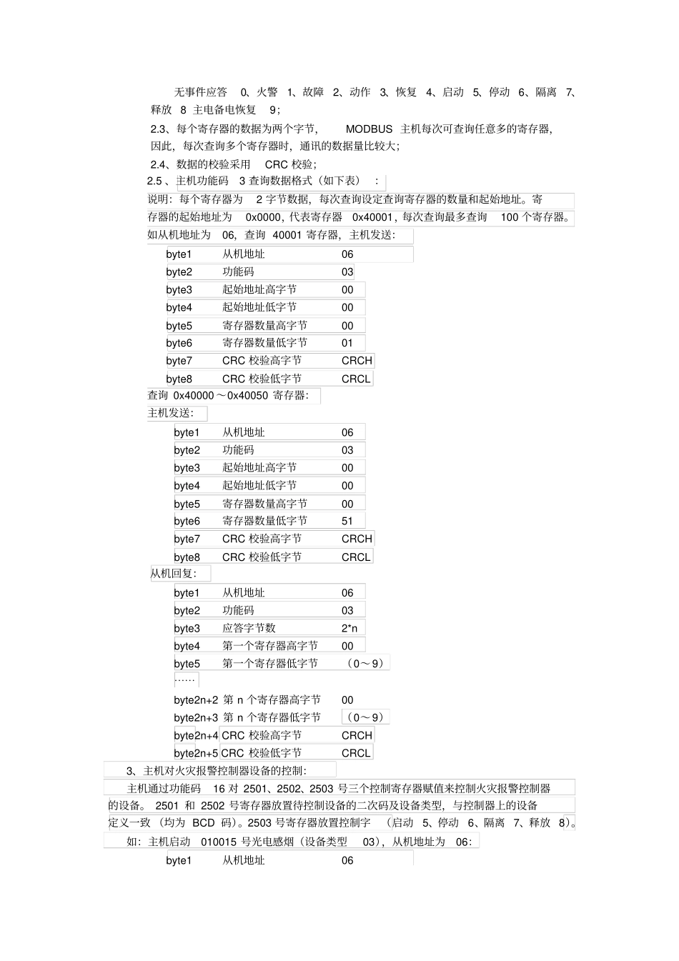 海湾消防控制器MODBUSRTU通讯规约_第2页