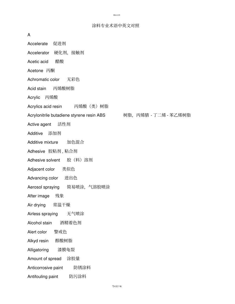 涂料专业术语中英文大全_第1页