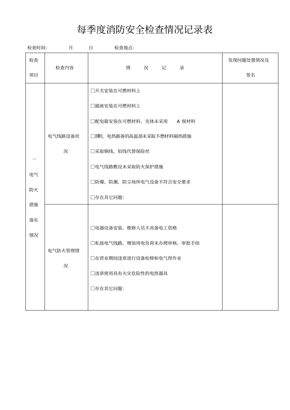 消防安全检查相关表格_第1页