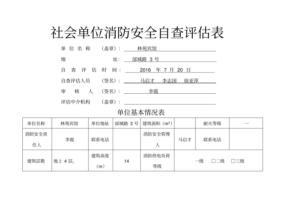 消防安全自查评价表填写范例_第1页