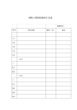 消防工程投标报价汇总表