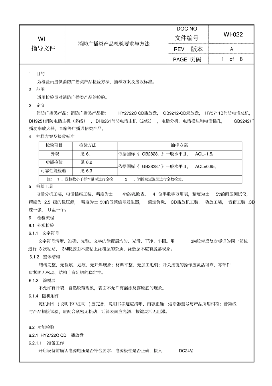 消防广播类产品检验要求与方法_第1页
