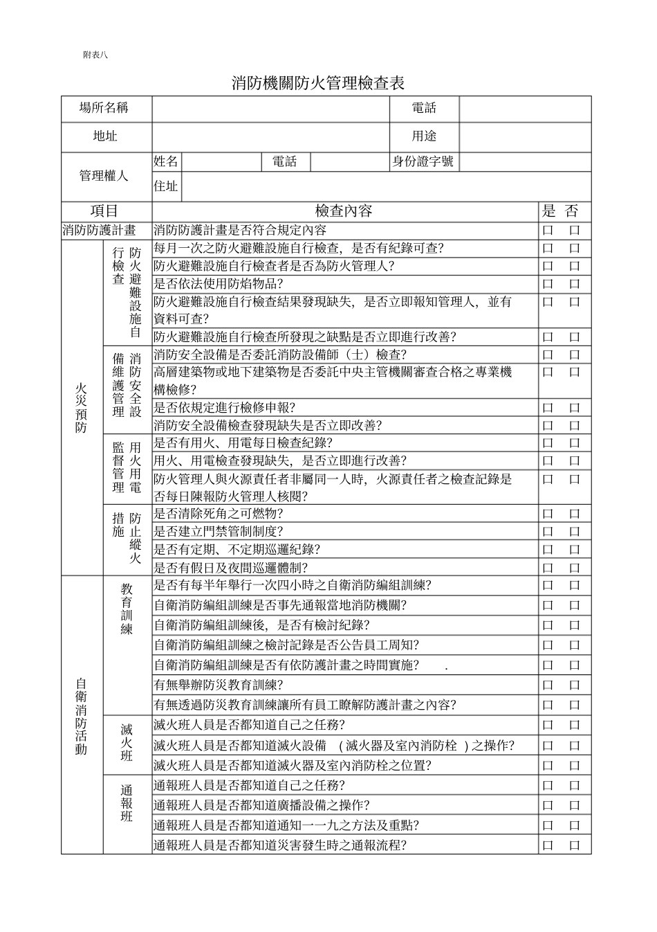 消防机关防火管理检查表_第1页