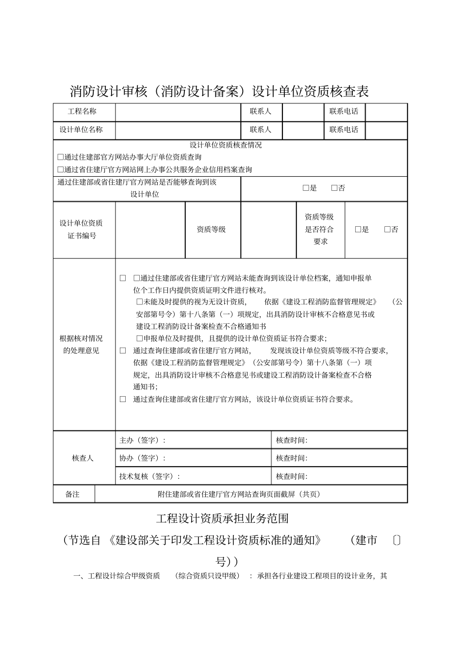 消防设计审核设计单位资质核查表_第1页