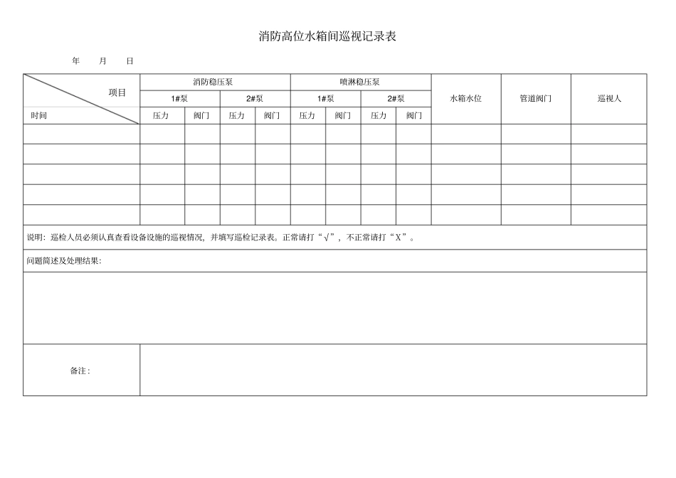 消防高位水箱间巡视记录表_第1页