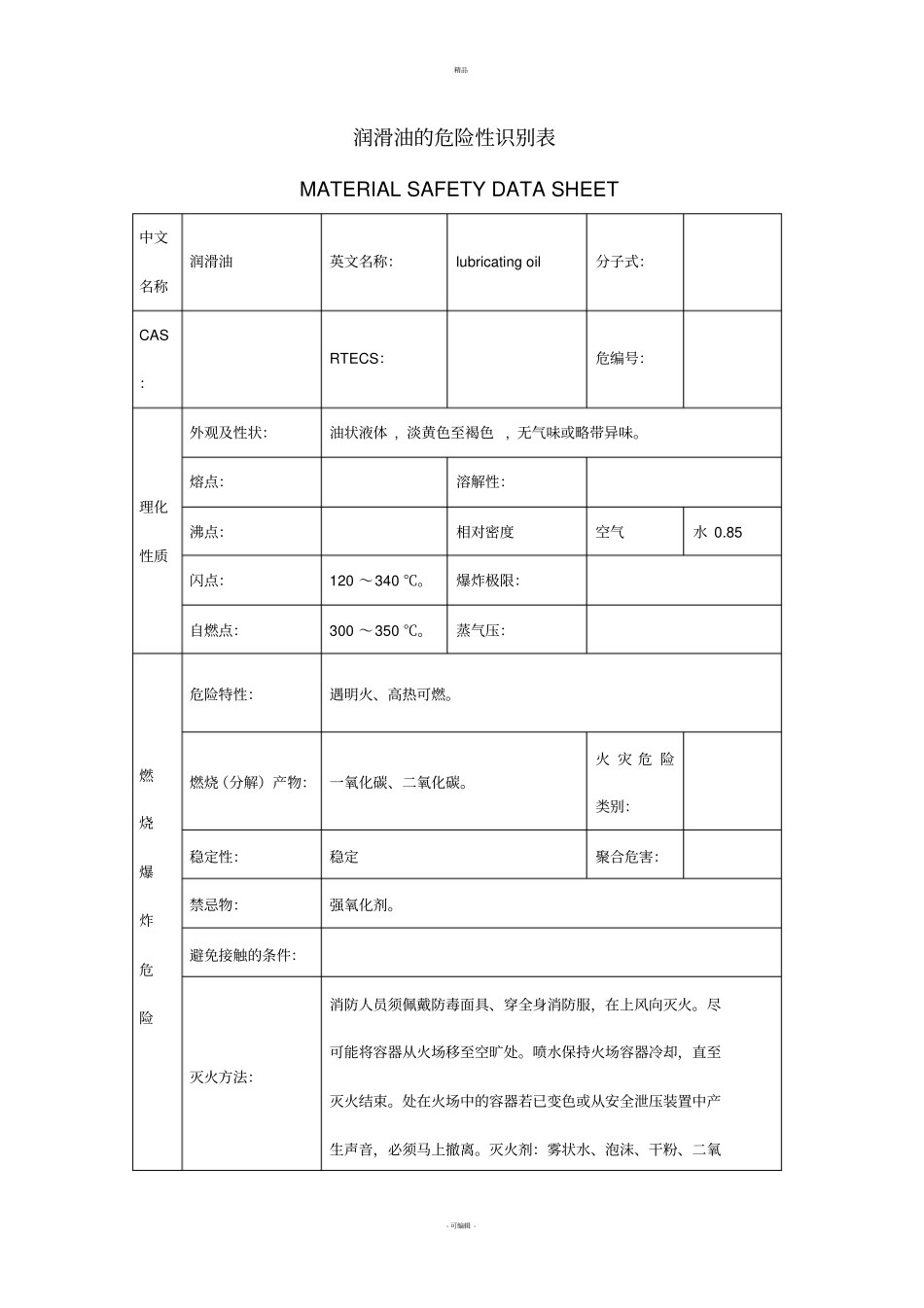 润滑油的危险性识别表表_第1页