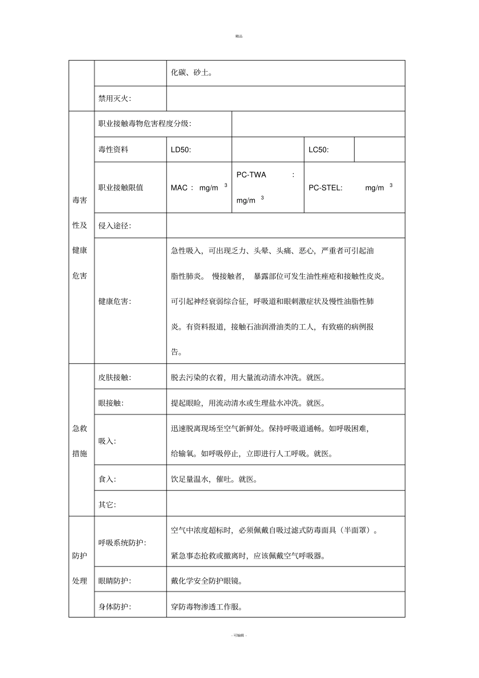 润滑油的危险性识别表表_第2页