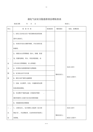 液化气站安全隐患排查治理检查表