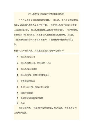 液压系统常见故障的诊断与排除方法