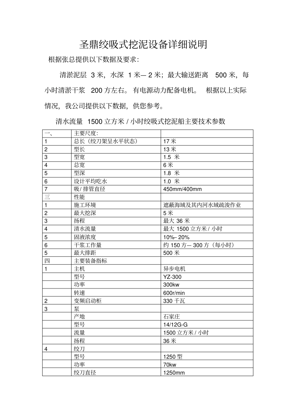 液压绞吸式挖泥船详细技术参数_第1页