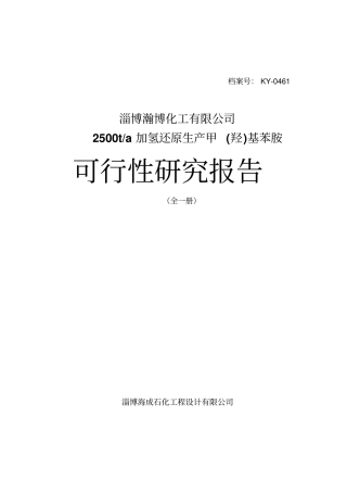 淄博瀚博化工有限公司2500ta加氢还原生产甲羟基苯胺可行性研究报告
