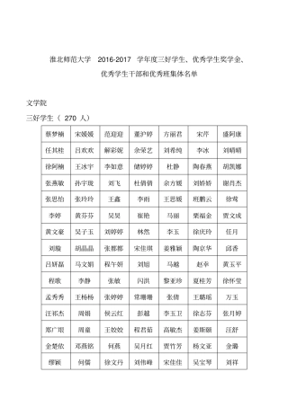 淮北师范大学2012017学年三好学生优秀学生奖学金
