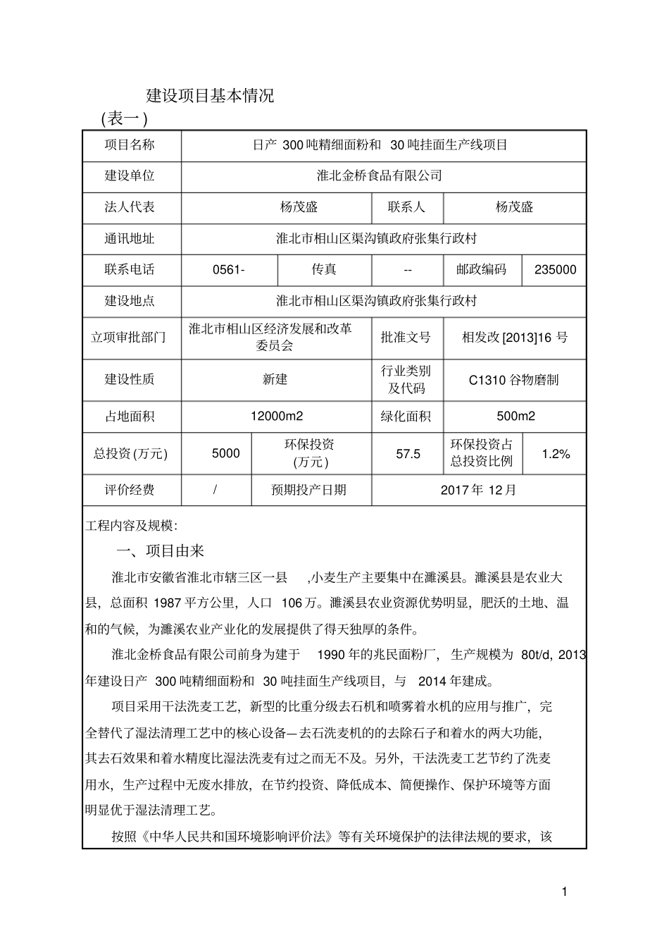 淮北金桥食品有限公司日产300吨精细面粉和30吨挂面生产线项目立项环境影响评价报告_第3页
