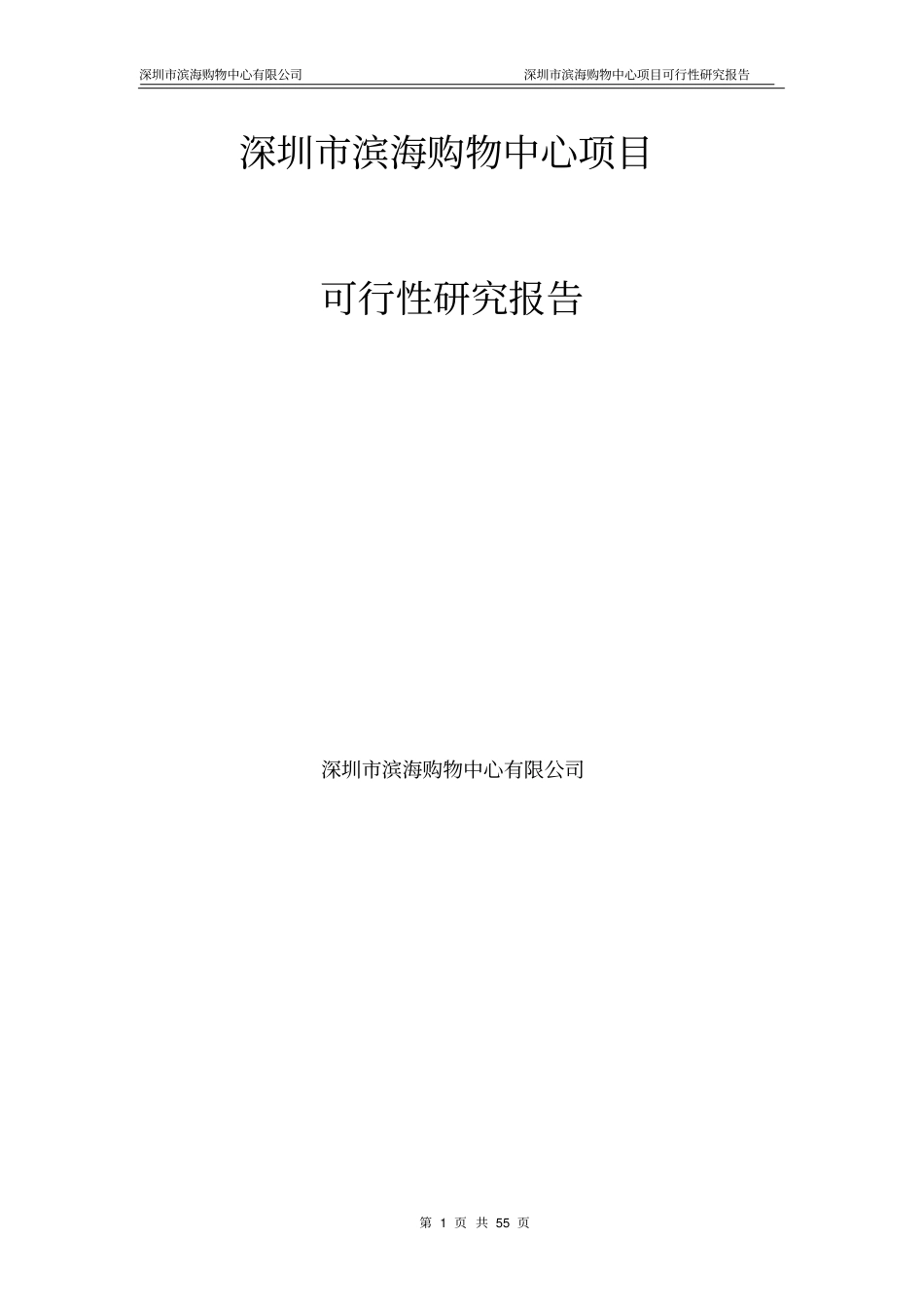 深圳滨海购物中心项目可行性研究报告_第1页
