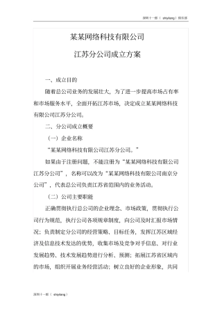 深圳电子竞技俱乐部某某网络科技公司组建实施方案