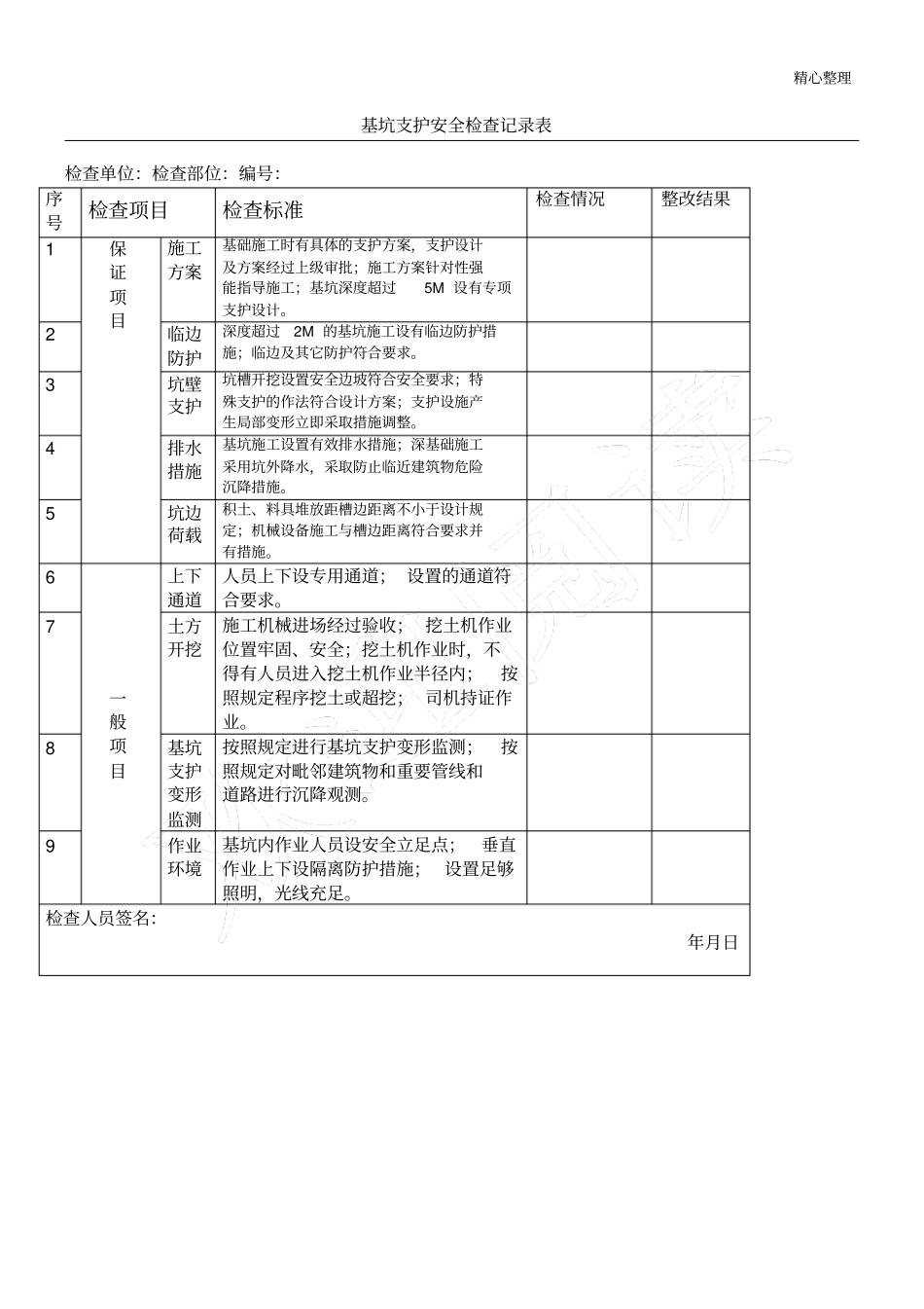 深基坑检查记录表_第1页