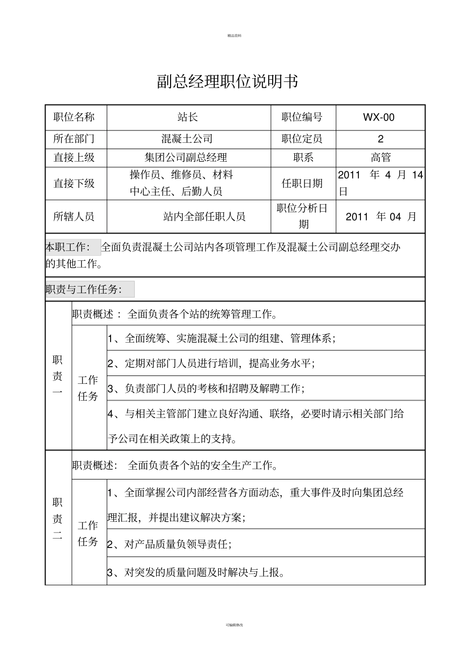 混凝土公司副总经理职位说明书22_第1页