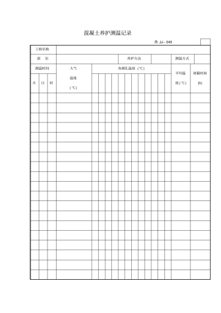 混凝土养护测温记录