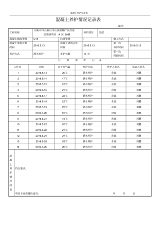 混凝土养护记录表