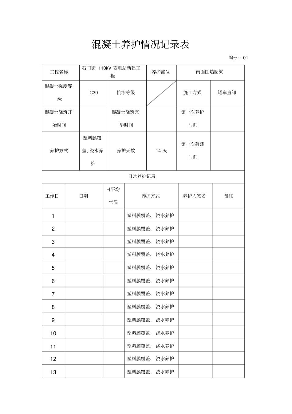 混凝土养护记录_第1页