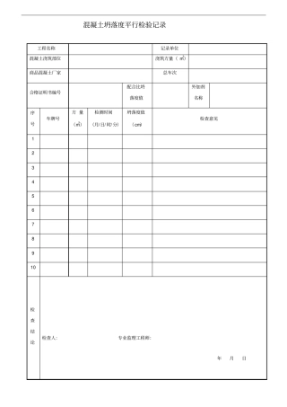 混凝土坍落度平行检验记录试验室