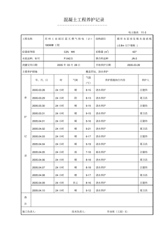 混凝土工程养护记录