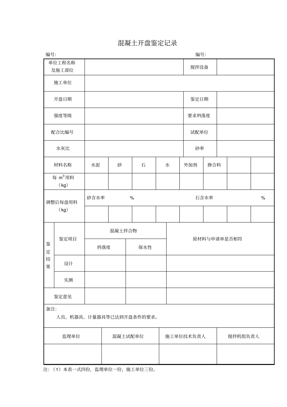 混凝土开盘鉴定记录项目施工管理表格_第1页