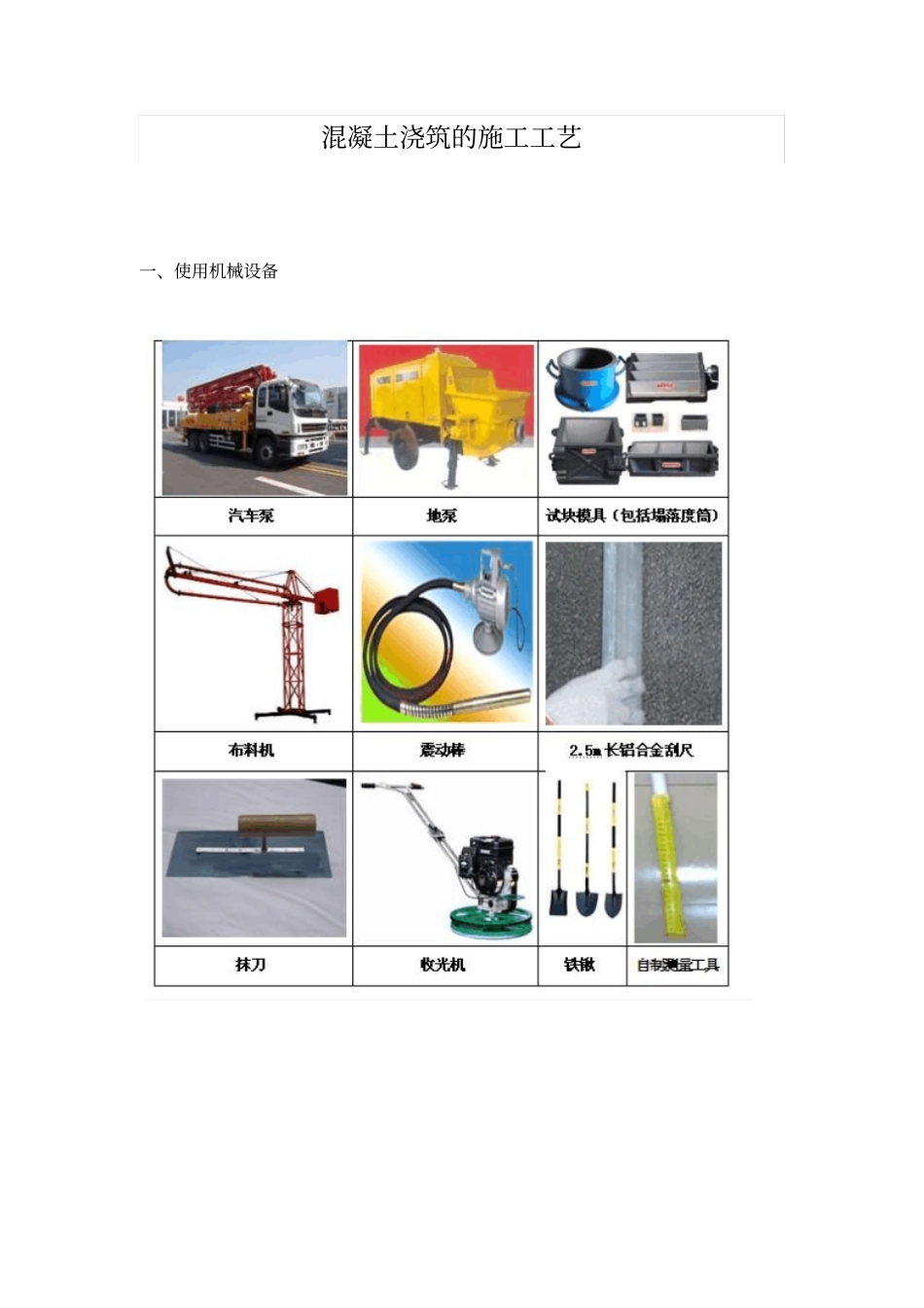 混凝土浇筑的工程施工工艺_第1页