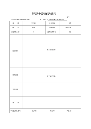 混凝土浇筑记录表