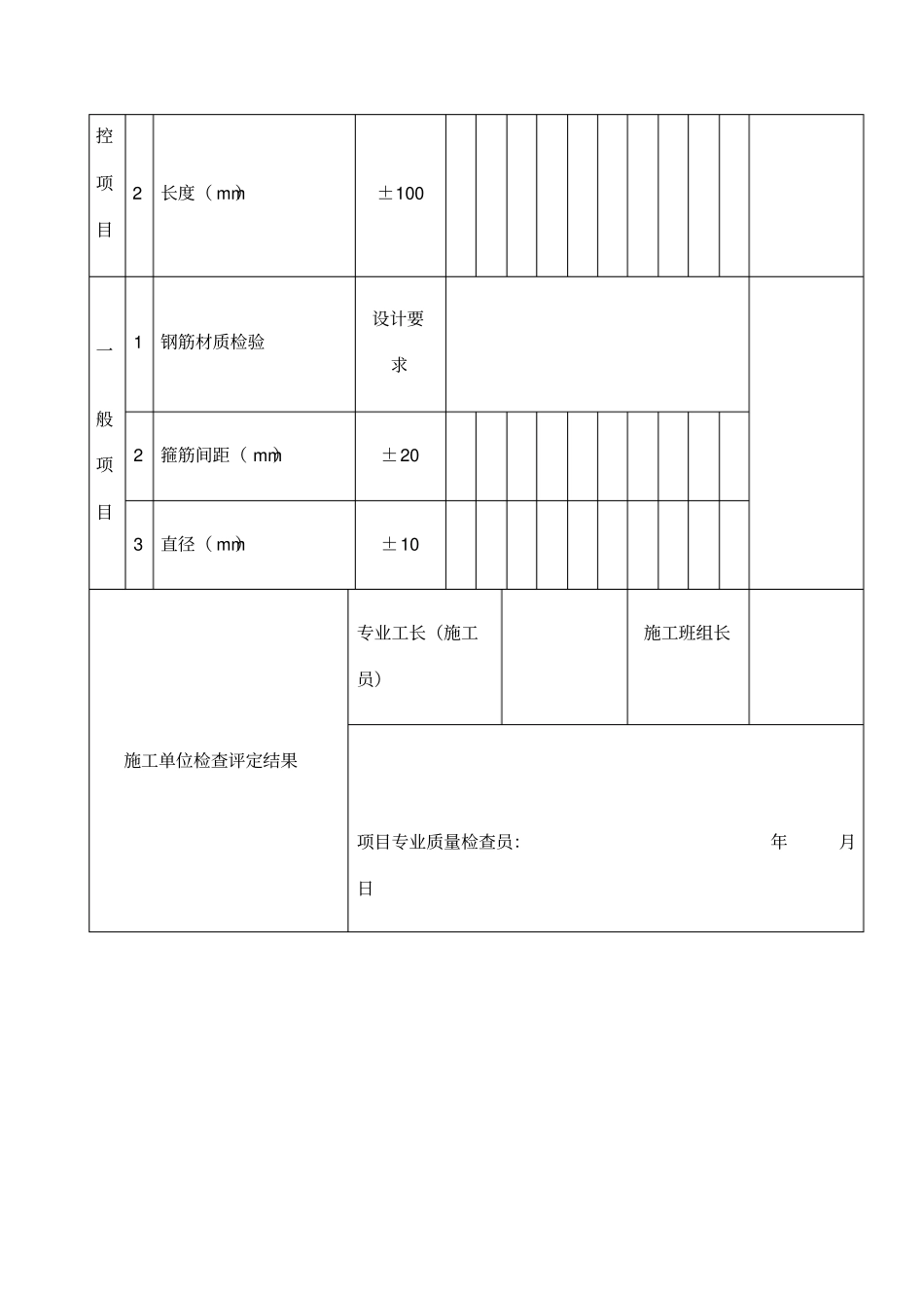 混凝土灌注桩钢筋笼工程检验批质量验收记录表表格_第2页