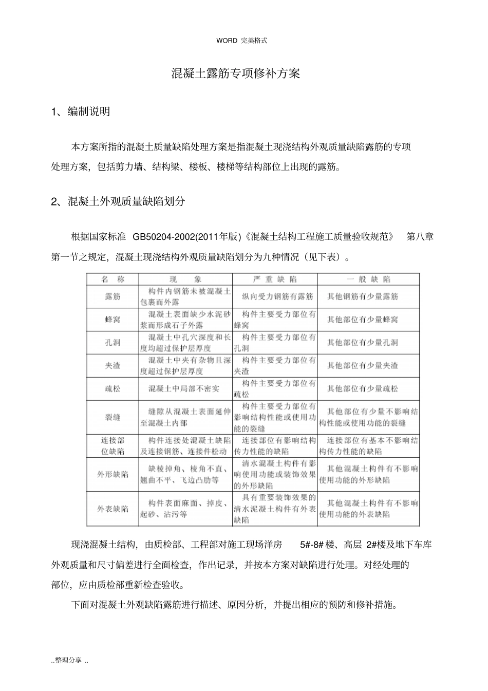 混凝土结构露筋专项修补方案说明_第3页