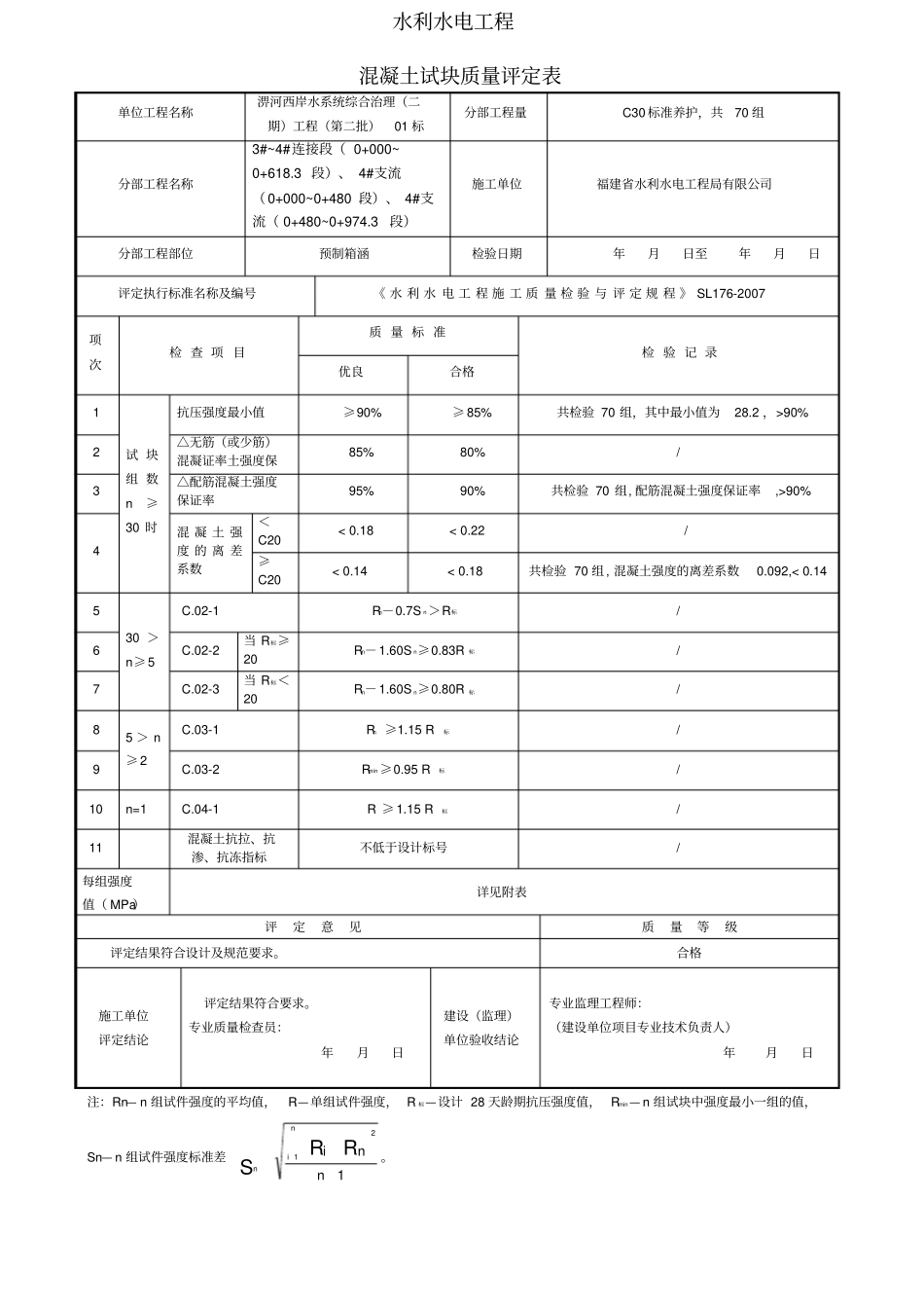 混凝土试块质量评定表_第1页