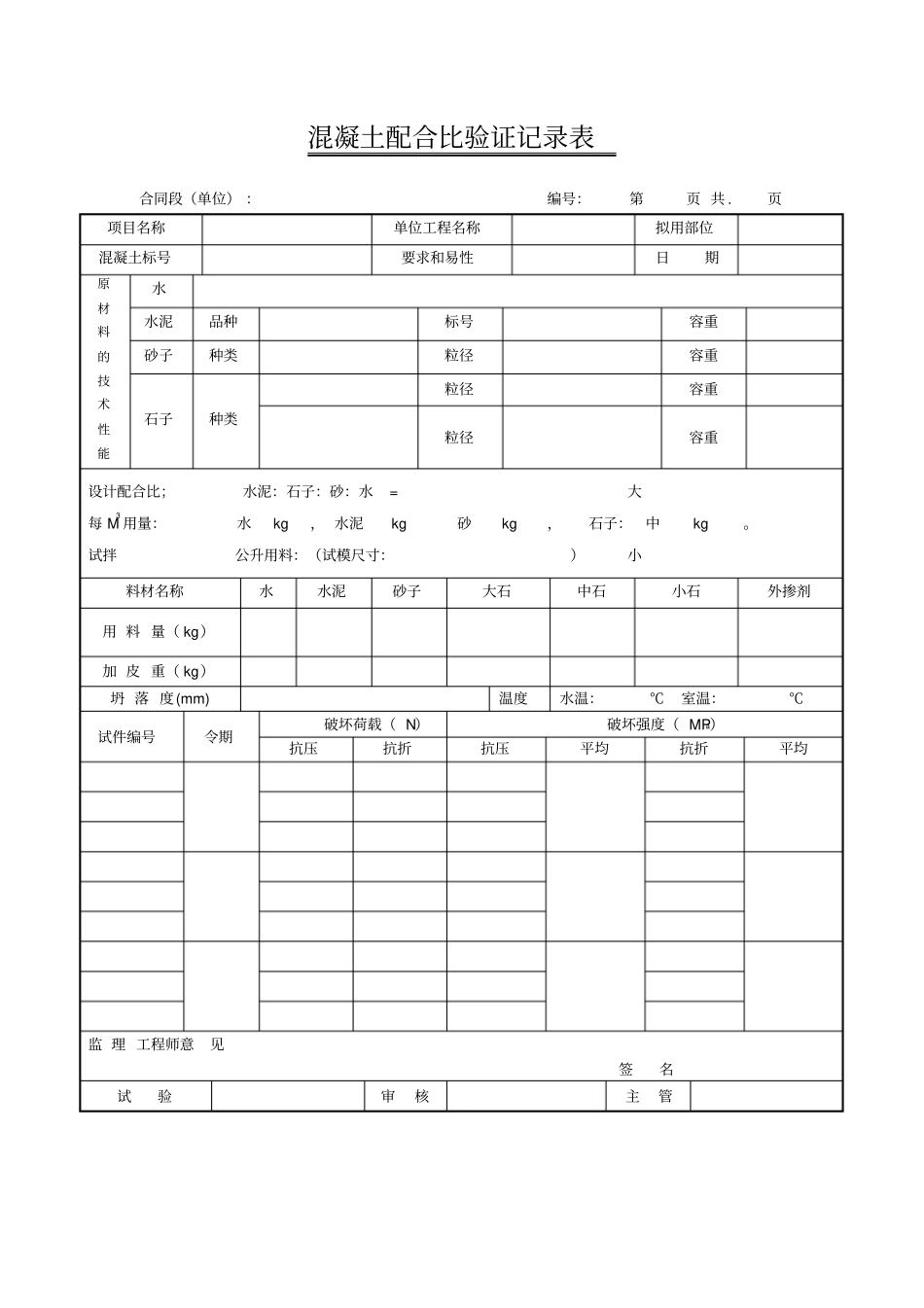 混凝土配合比验证记录表_第1页
