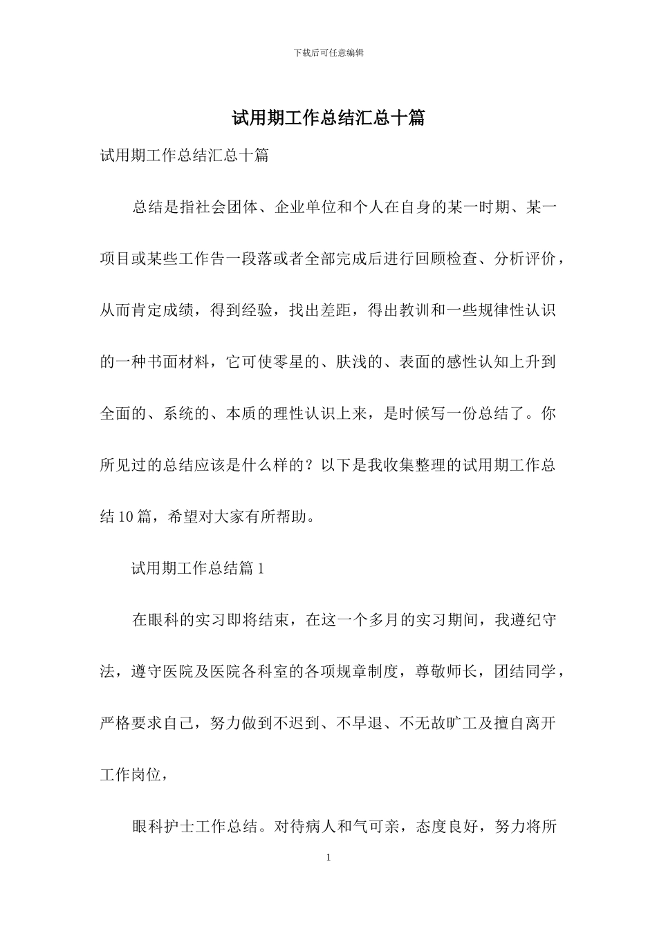试用期工作总结汇总十篇-1_第1页