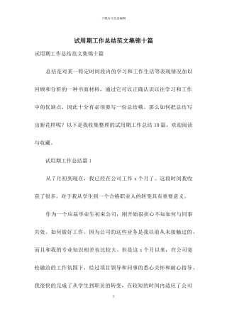 试用期工作总结范文集锦十篇
